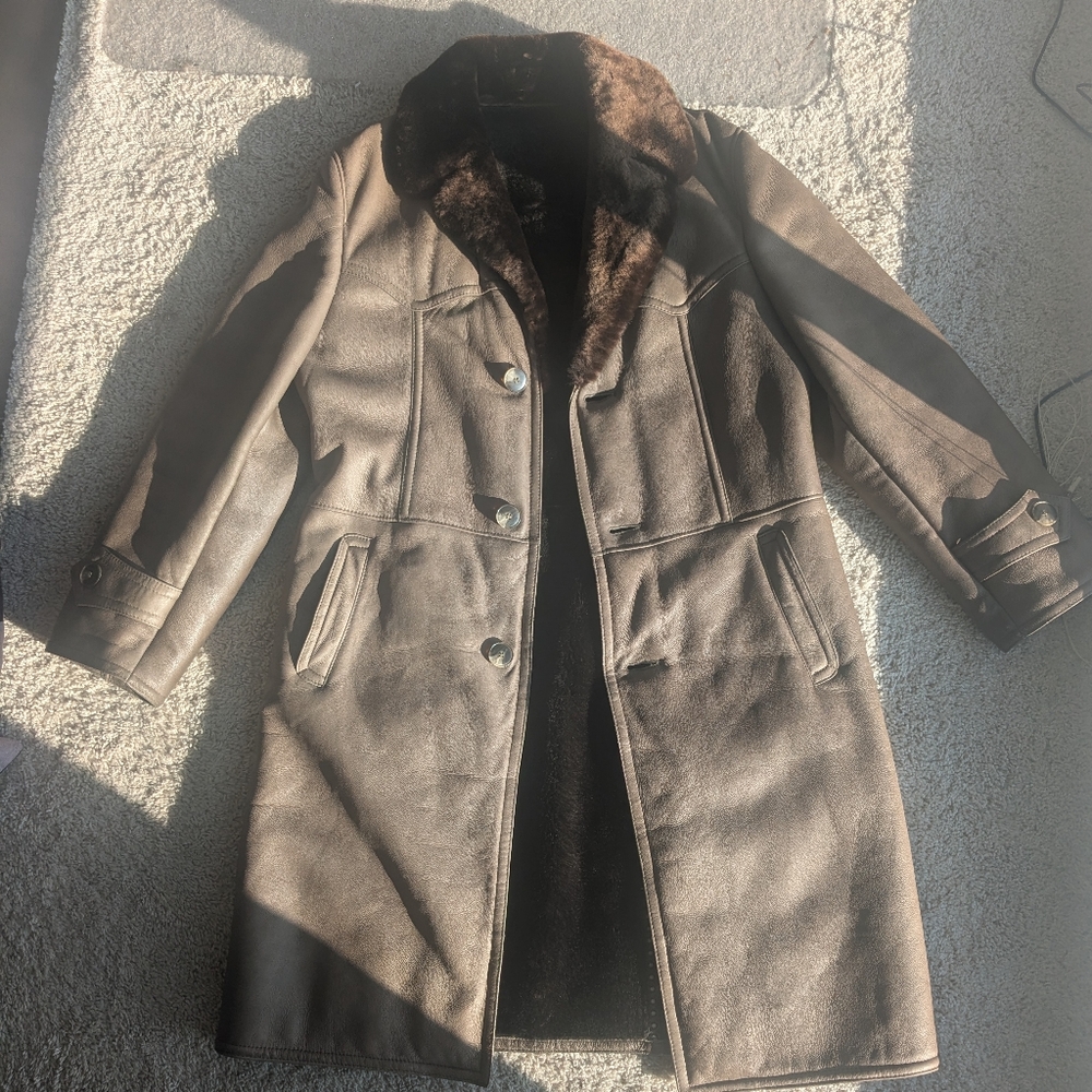 Full Length Leather Coat with Shearling Lining